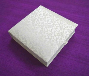 Luxury Multicolor Floral Jacquard <b>Wedding</b> Invitation <b>Box</b> Hinged Lid Silver Foil <b>Card</b> RSVP Pocket Compartment Tray MDF Board 7x7 - Product Image 1