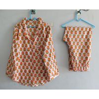 100% coton pyjama ensemble indien main bloc imprimé fleuri à manches longues décontracté nuit costume femmes robe confortable