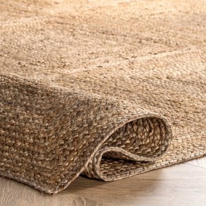 Tapis en jute fait main, motif géométrique, tissage plat, couleur naturelle, style farmhouse, écologique, décoration de salon - Product Image 4