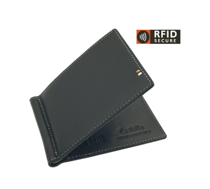 [NOUVELLE SORTIE] Portefeuille fin en cuir souple Castello fait main de qualité supérieure avec protection RFID, pour homme, à double pli, avec pince à billets courte et broderie noire - Product Image 3