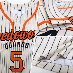 Anti-Bacterial Top Quality OMMiZ men Custom Black Pinstripe Orange-Black Authentic <b>Baseball</b> Jersey - Product Image 4