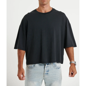 100% Cotton Men's Oversized Crop Boxy Fit <b>Tshirt</b> Print Luxury Quality Streetwear Custom Logo Drop Shoulder <b>Plain</b> Crop Design - Product Image 2