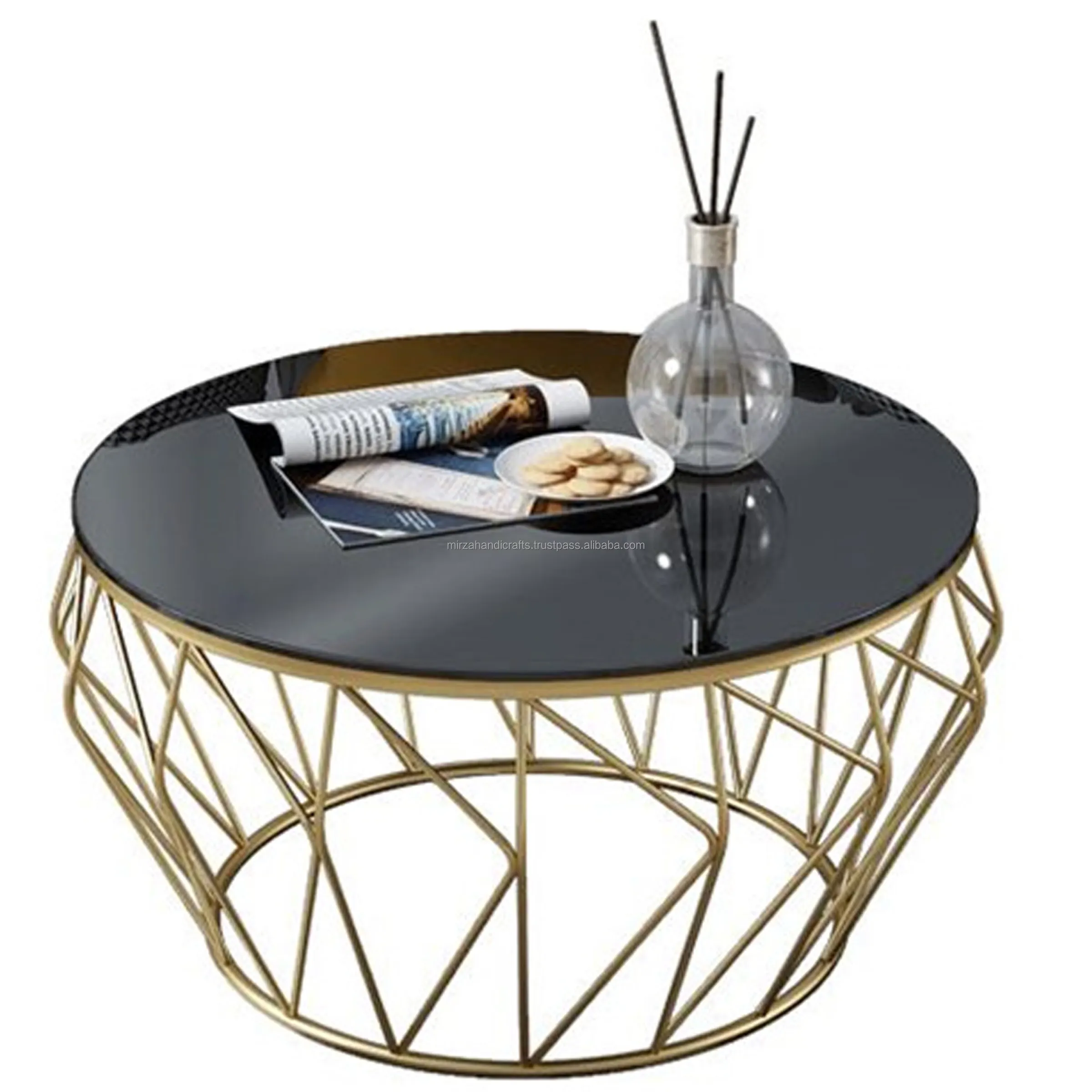 Mesa de centro de hierro forjado de estilo nórdico, mesa de centro pequeña redonda de vidrio templado para sala de estar, mini Mesa de té sencilla para el hogar