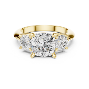 Anillo de Compromiso y Matrimonio de Oro Amarillo con Tres Diamantes Cultivados en Laboratorio de Corte Redondo para Mujer - Product Image 1