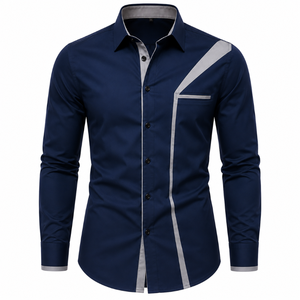 Chemise tricotée unie personnalisée pour homme, manches longues, respirante, 100 % coton, boutons en corne, col montant, écologique, 160 g, golf, décontractée - Product Image 1