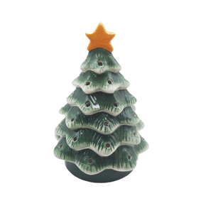 Ceramic Christmas Tree Figurine Glazed Handmade Holiday Decoration Green with Orange Star Top <b>Battery</b> <b>Operated</b> 14*14*20.2cm - Product Image 2
