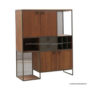 Buffet de bar moderne pour salon |   Meuble de rangement d'appartement en bois de manguier de luxe |   Buffet de bar multifonctionnel |   Fait main - Product Image 6