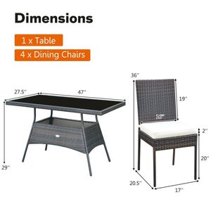 Ensemble de salle à manger en rotin 5 pièces avec table en verre et chaise à dossier haut pour usage extérieur - Product Image 6
