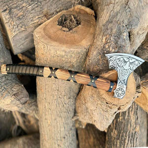 Hacha Vikinga Escandinava, Cabeza de Acero al Carbono de Grado Industrial, Mango de Madera Sólida, para Supervivencia, Decoración, Coleccionismo Cultural - Product Image 4