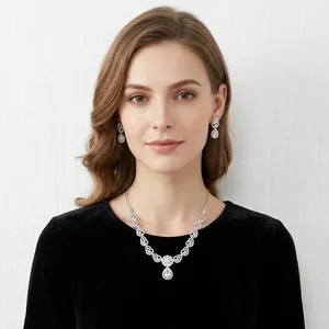 Parure de collier pour femme en laiton plaqué rhodium avec zircon, chaîne à maillons, pendentif goutte d'eau taille poire, bijoux tendance et originaux pour mariage - Product Image 3
