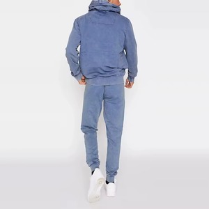 Custom Hot Selling <b>Pullover</b> Acidwashed Blue Color Sweatsuit Sets <b>Men</b> Patch Acid Wash Hoodie and Sweatpants Set Tracksuit for <b>Men</b> - Product Image 3