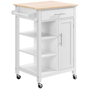 Carrello da Cucina Compatto dal Design Moderno con Ruote, Regolabile, Bianco, Trolley Multiuso Impermeabile in Legno di Quercia Elegante - Product Image 2