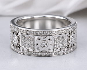 Custom Lab Grown Diamond Gear <b>Ring</b> Mechanical <b>Spinner</b> Wedding Band Luxury Unisex Fine Jewelry Gold Plated Round Brilliant Cut - Product Image 2