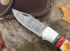 Navaja de Bolsillo Plegable Personalizada Hecha a Mano con Hoja de Acero de Damasco y Mango de Hueso, de Cambio Rápido, 6.5'' Pequeña, para Exteriores, Camping, Senderismo, Regalo - Product Image 5