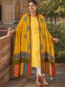 Jaipur Moda Festive Yellow Cotton Dupatta with Multicolor Patchwork Border Handmade Tassels Indian Stole for Women - Product Image 3