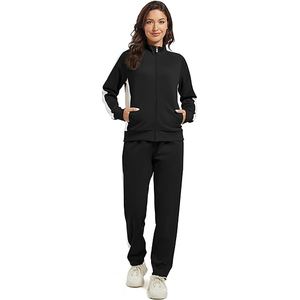 Tracksuit Women Cotton Polyester Blend Vintage Style Zip Up Jacket Flared <b>Pants</b> Retro Lounge Set - Product Image 1