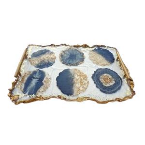 <b>Black</b> Epoxy Resin Gold Foil Inlay Decorative Serving Tray With Six Coaster Customized Irregular Logo Pattern Color Feature Eco - Product Image 4