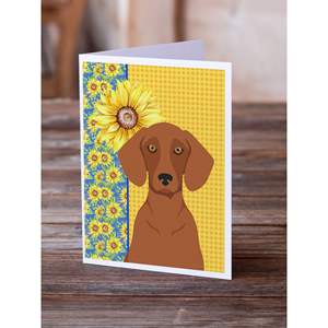 Summer Sunflowers Red Dachshund Tarjetas de felicitación Paquete de 8 Whimsical A7 Tamaño 5x7 Tarjetas de nota en blanco con sobres - Product Image 2