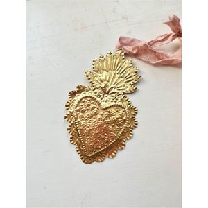 Decoración de Pared Vintage de Metal Dorado Estampado con Sagrado Corazón, Placa Mexicana Milagro Ex Voto, Adorno Colgante de Sagrado Corazón para Navidad - Product Image 1