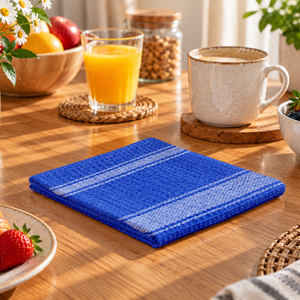 Paño de cocina azul tipo waffle con franja gris y toalla de cocina a rayas al precio más bajo. Fabricante en India. - Product Image 5