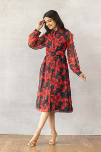 Vestido de Gasa Holgado de Manga Larga con Estampado Floral, Vestido Casual de Verano de Viscosa y Poliéster Tejido para Mujer, Hermoso Vestido para Mujer - Product Image 5