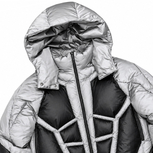 Custom <b>Silver</b> and Black Finished Streetwear Hooded Puffer <b>Jacket</b> with Zip Front Design for Unisex Winter Wear - Product Image 6