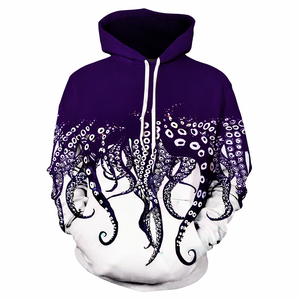 Sudadera con capucha de moda para hombre, personalizada, con estampado de pulpo morado oscuro, ecológica, de secado rápido, para invierno, servicio OEM, sudadera con capucha a la moda. - Product Image 1