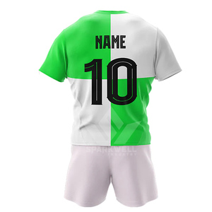 Maillot de football personnalisé pour homme, vert et blanc, manches courtes, sublimation, blocs de couleur, séchage rapide, 100% polyester, coupe classique, adulte, personnalisable - Product Image 1