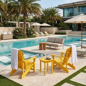 Silla Luna de Madera Amarilla para Exterior, Mueble de Playa con Respaldo de Escalera, Estilo Costero, Duradera para Uso en Suelos Duros - Product Image 1