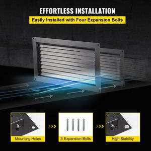 Griglia di Ventilazione a Muro Nera da 20 cm x 40 cm per Ridurre il Rischio di Danni con Coperture a Persiana e Ventilazione - Product Image 4