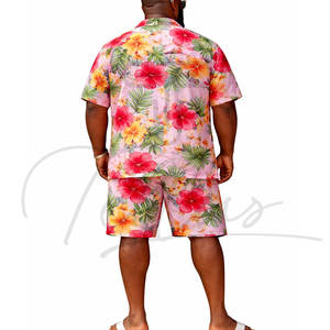 Chemises Hawaïennes pour Hommes Grande Taille, Ensemble Deux Pièces pour la Plage d'Été, Tricotées, Respirantes, Écologiques, Shorts Décontractés - Product Image 5