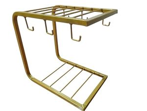 Support à tasses moderne à double niveau en métal avec étagère à assiettes pour le rangement de la vaisselle de cuisine, type sur pied, design durable - Product Image 2