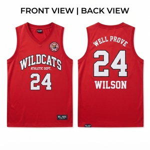 Maillot de basketball sans manches personnalisé par sublimation, maille polyester 160 GSM, séchage rapide, panneaux latéraux blancs, impression numérique, devant avec nom de l'équipe - Product Image 3