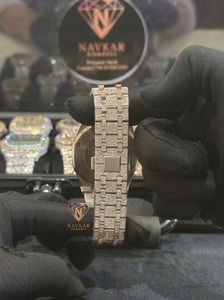 Montre de luxe pour homme Navkar avec diamants, boîtier rectangulaire en argent sterling, mouvement à quartz analogique, fermoir pliant, cadran de 30 mm - Product Image 2