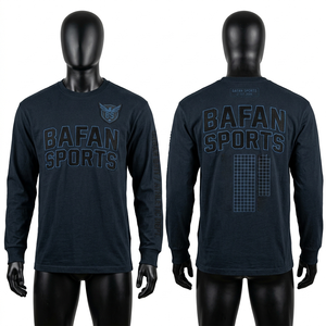 เสื้อยืดแขนยาวพรีเมียม 180 GSM ผ้าคอตตอนพีช พิมพ์ลายโลโก้แบบดิสเทรส 100% ผ้าฝ้าย สำหรับผู้ชาย ทรงหลวม พิมพ์ลาย - Product Image 6