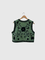Gilet en coton brodé floral sans manches, style Prairie Chic, fait main, haut de printemps pour femme