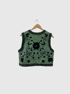 Floral Embroidered Cotton Vest Sleeveless Prairie Chic Style Handmade Women'<b>s</b> Spring Top - Product Image 4