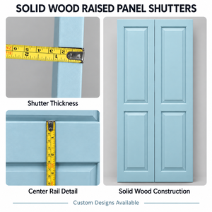 Volets de fenêtre en bois massif bleu clair à panneaux surélevés, volets décoratifs extérieurs personnalisés pour la décoration de la maison, volets en bois massif - Product Image 4
