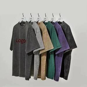 Camiseta de Algodón Lavado Personalizada para Hombre, Cuello Redondo, Manga Corta, Color Sólido, Estilo Casual, Jersey Liso Teñido, Logotipo Frontal - Product Image 1