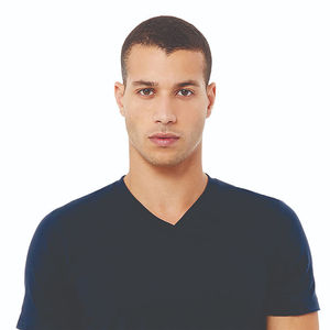 T-shirt unisexe à col montant bleu marine - 100 % polyester 4,2 oz, manches courtes, jersey essentiel, sergé anti-plis, ODM - Product Image 4