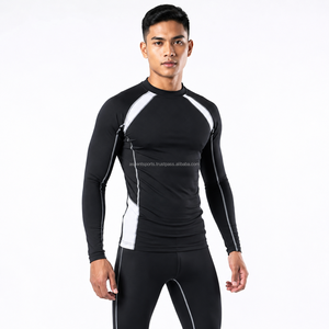 Camiseta de Compresión de Manga Larga para Hombre, Color Negro y Blanco, de Secado Rápido, Transpirable, Ecológica, de Spandex y Poliéster, para Gimnasio - Product Image 1