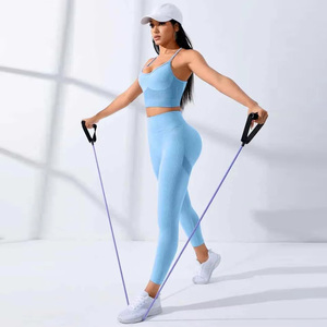 Custom Made Yoga Sets For Women's Knitted High Impact Sports Bra With Stretchable Pant Workout Compression Two Piece Sets - Product Image 4