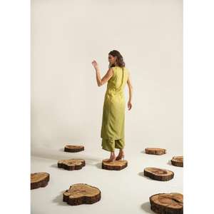 Kaftan vert sans manches pour femme, longueur ras du sol, taille naturelle, lavable, avec pantalon palazzo – Tenue ethnique tendance - Product Image 4