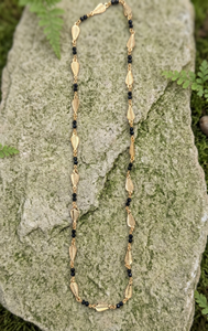 Divyoro Gold Leaf Beaded <b>Chain</b> Necklace with Black Stones Flexible Design Plant Pattern Decoration - Product Image 4