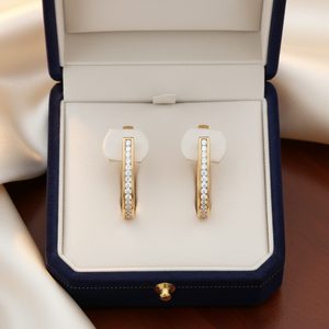 14K <b>Gold</b> Natural Diamond Hoop Earrings | Round White Diamond Ladies Hoops | Yellow White <b>Rose</b> <b>Gold</b> Luxury Fine Jewelry Gift Sets - Product Image 4
