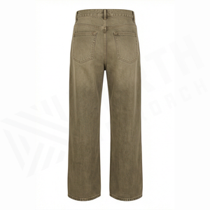 Jean en denim vert olive coupe droite pour homme, coupe régulière, en coton, style décontracté, pantalon taille mi-haute, couleur unie, tissu tissé - Product Image 2