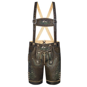 Shorts en cuir bavarois vert olive pour hommes, brodés, avec boucle de ceinture traditionnelle, pour costume d'Oktoberfest - Vente en gros - Product Image 6