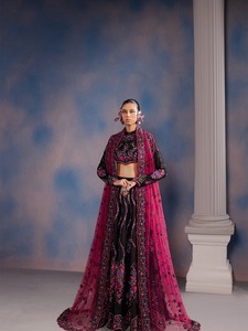 Elegant Pink Black Chiffon Lehenga Choli Embroidery <b>Floor</b> Traditional Wedding Party Dress Women India Pakistan Ready Stitched - Product Image 6