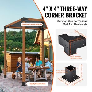 Kit 8 Pezzi Staffe Angolari a 3 Vie Rinforzate 4FT X 4FT (3.6x3.6) per Lavori in Legno Fai-da-te, Base per Pergola, Gazebo, Padiglione - Facile Installazione - Product Image 2