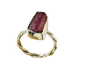 Attractive Natural 925 Sterling Silver Natural Pink Tourmaline Gemstone Untreated Rough Shape Beautiful Handmade <b>Finger</b> <b>Ring</b> - Product Image 1